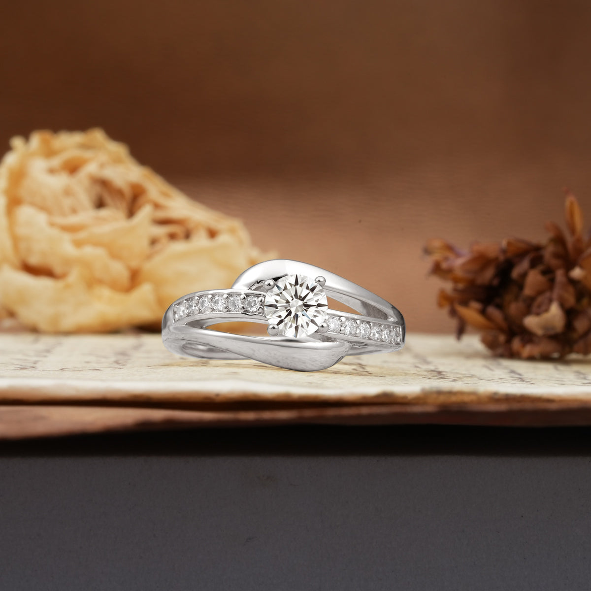 Unique Intertwined 4-Prong Round Cut Lab Diamond Engagement Ring - Additional view