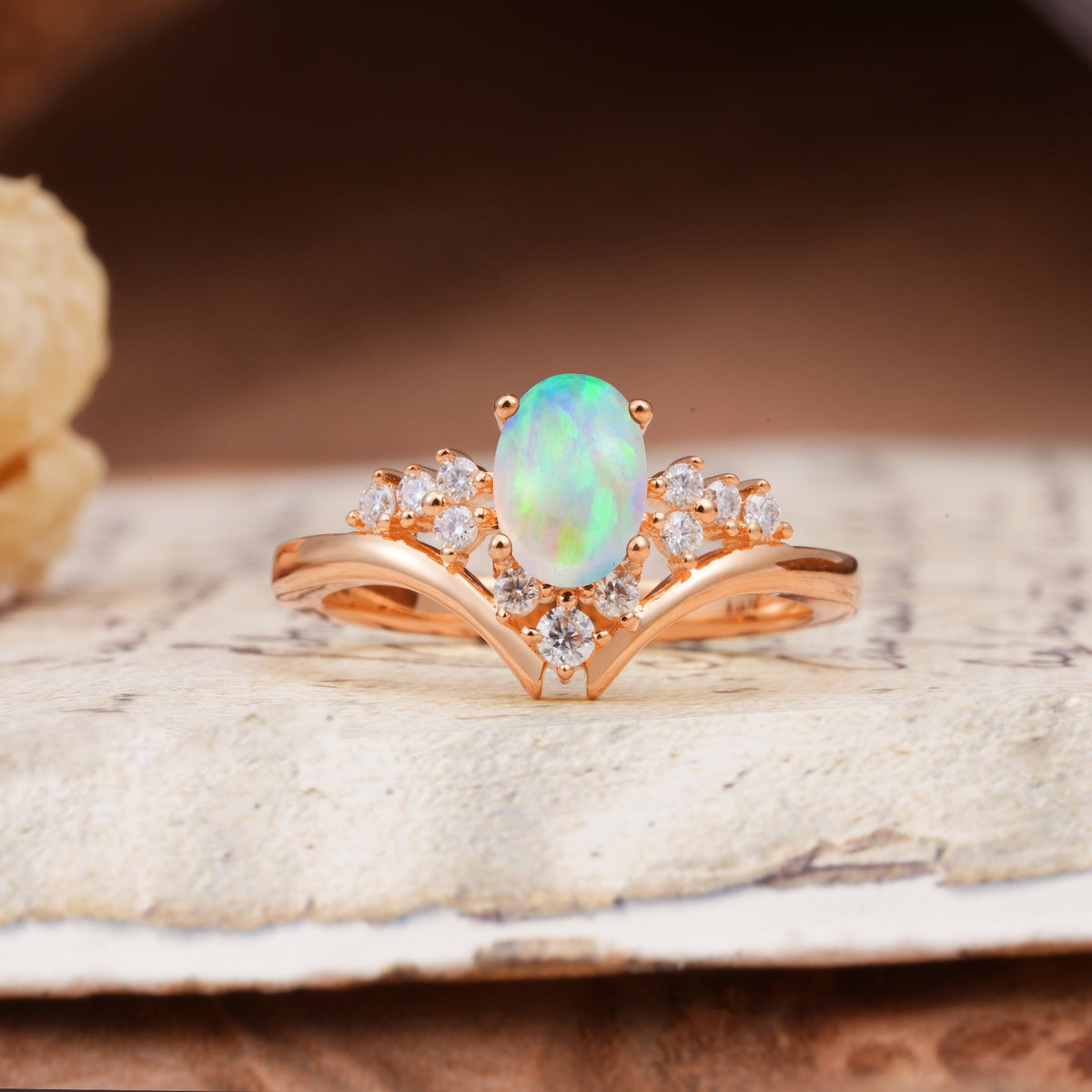 Simple 3-Prong Pear-Cut Fire Opal Two stones Engagement Ring - Additional view