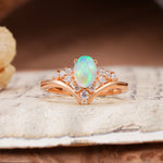 Simple 3-Prong Pear-Cut Fire Opal Two stones Engagement Ring - Additional view