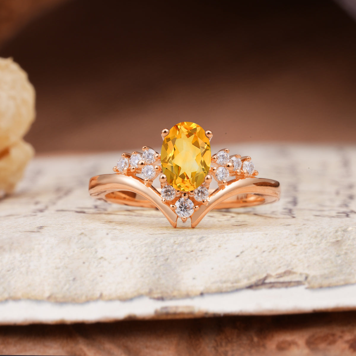 Simple 3-Prong Pear-Cut Citrine Two stones Engagement Ring - Additional view