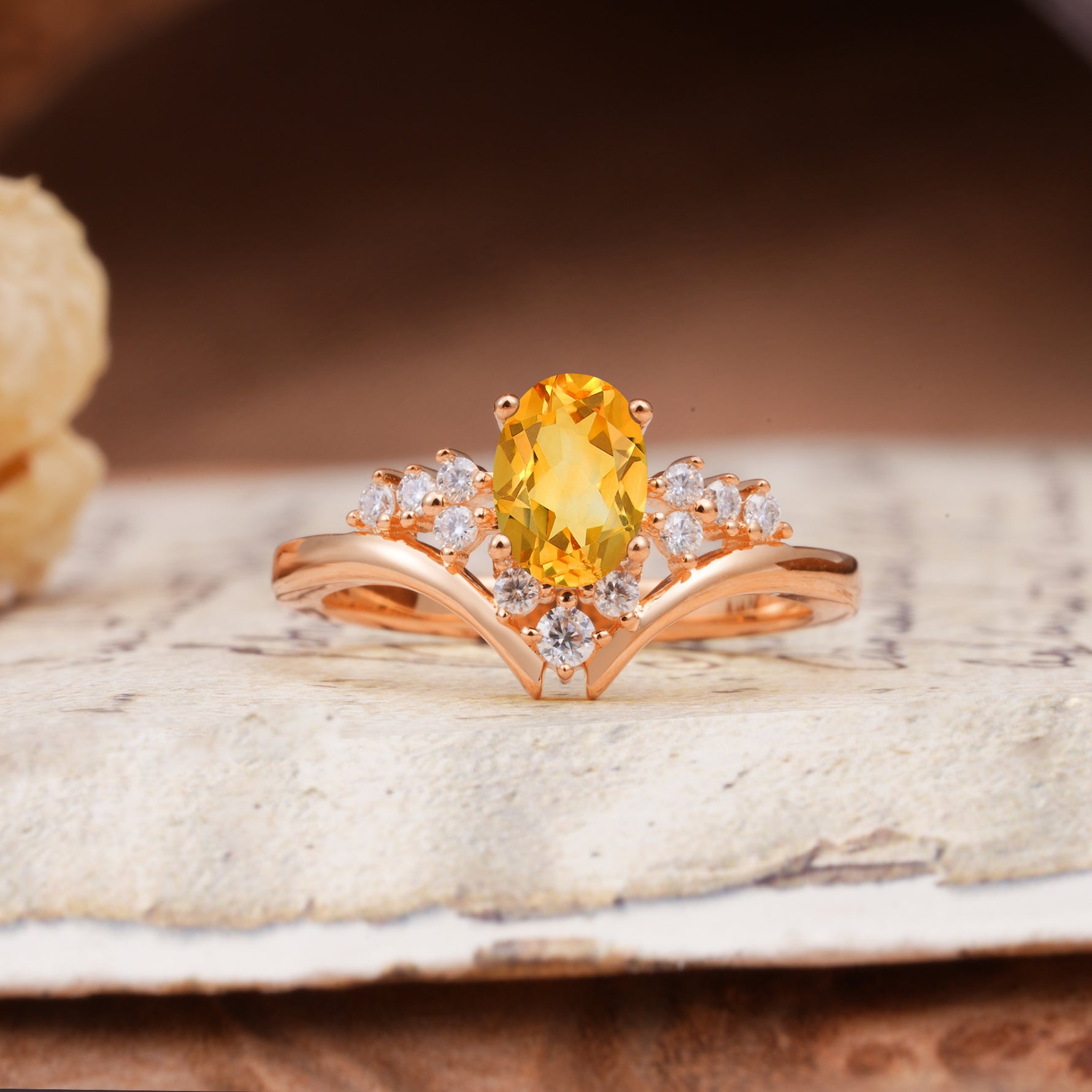 Simple 3-Prong Pear-Cut Citrine Two stones Engagement Ring - Additional view