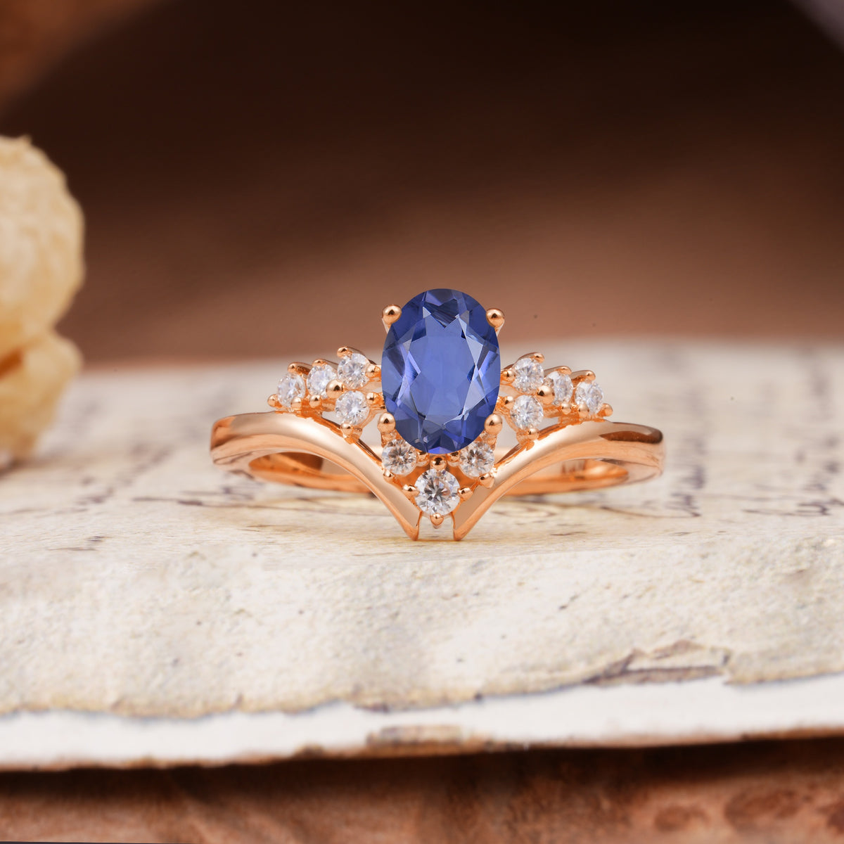 Simple 3-Prong Pear-Cut Tanzanite Two stones Engagement Ring - Additional view