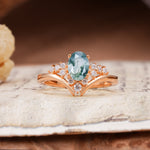 Simple 3-Prong Pear-Cut Moss Agate Two stones Engagement Ring - Additional view
