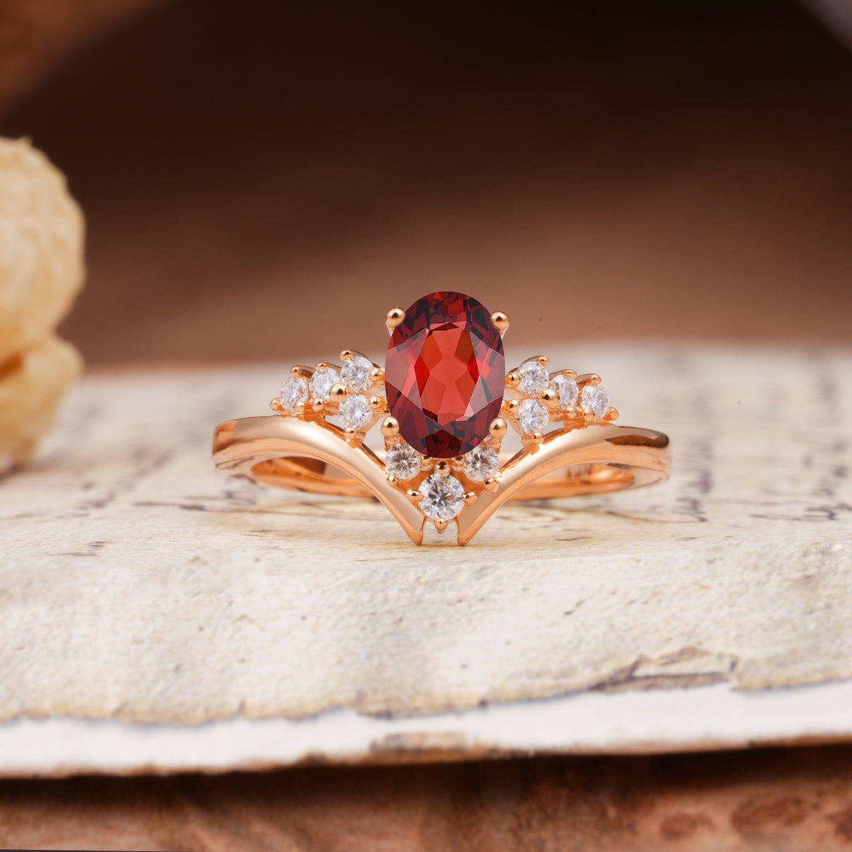 Simple 3-Prong Pear-Cut Garnet Two stones Engagement Ring - Additional view