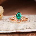 Simple 3-Prong Pear-Cut Emerald Two stones Engagement Ring - Additional view