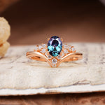 Simple 3-Prong Pear-Cut Alexandrite Two stones Engagement Ring - Additional view