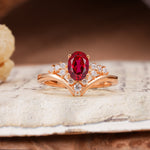 Simple 3-Prong Pear-Cut Ruby Two stones Engagement Ring - Additional view