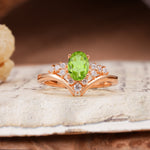 Simple 3-Prong Pear-Cut Peridot Two stones Engagement Ring - Additional view