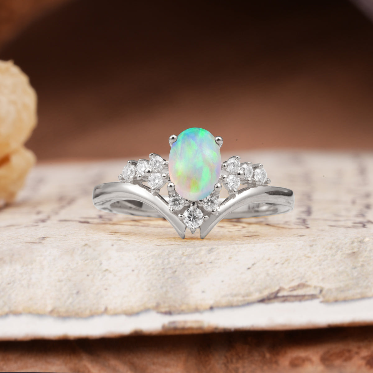 Simple 3-Prong Pear-Cut Fire Opal Two stones Engagement Ring - Additional view