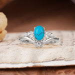 Simple 3-Prong Pear-Cut Turquoise Two stones Engagement Ring - Additional view
