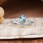 Simple 3-Prong Pear-Cut Moss Agate Two stones Engagement Ring - Additional view