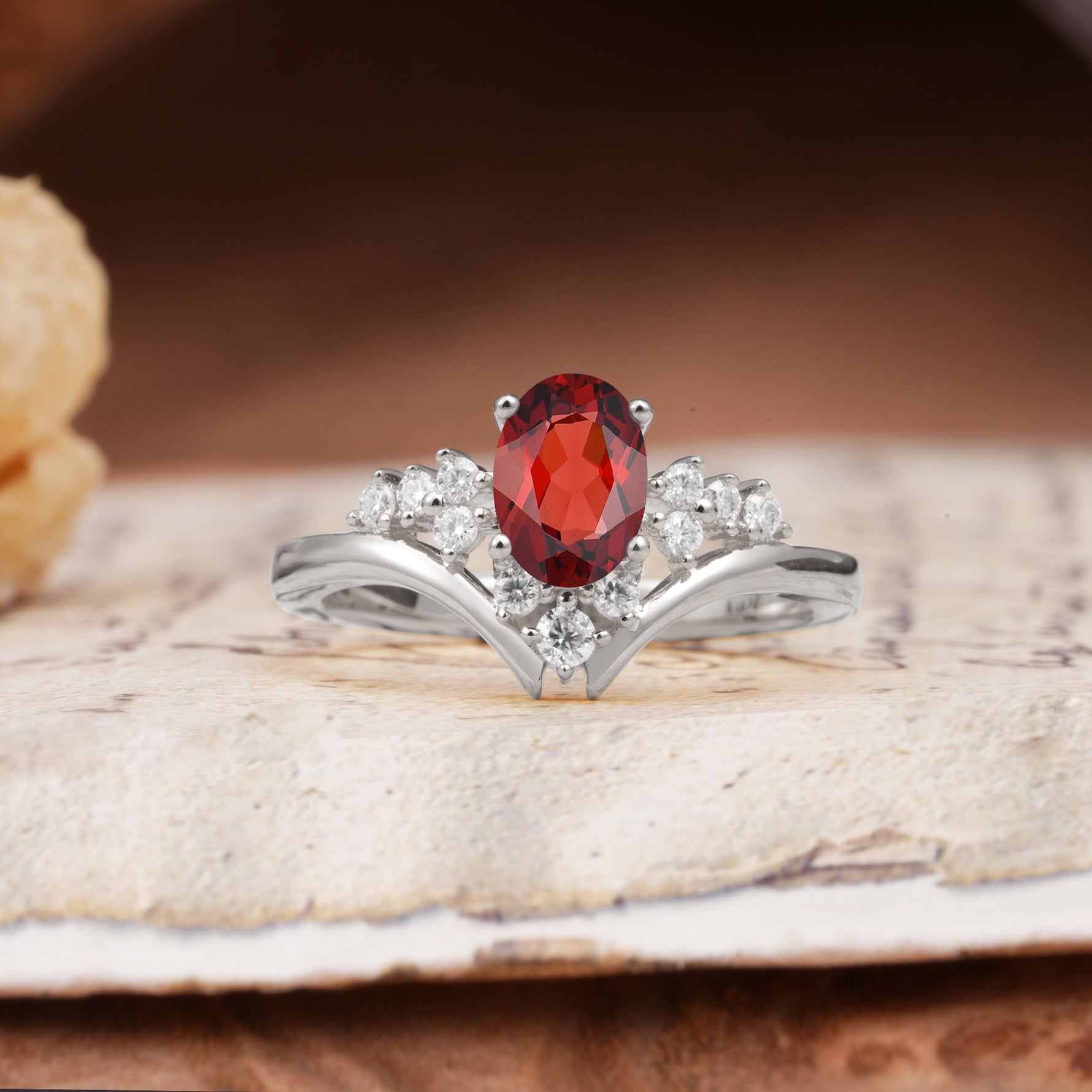 Simple 3-Prong Pear-Cut Garnet Two stones Engagement Ring - Additional view