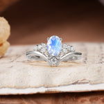 Simple 3-Prong Pear-Cut Moonstone Two stones Engagement Ring - Additional view