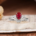 Simple 3-Prong Pear-Cut Ruby Two stones Engagement Ring - Additional view