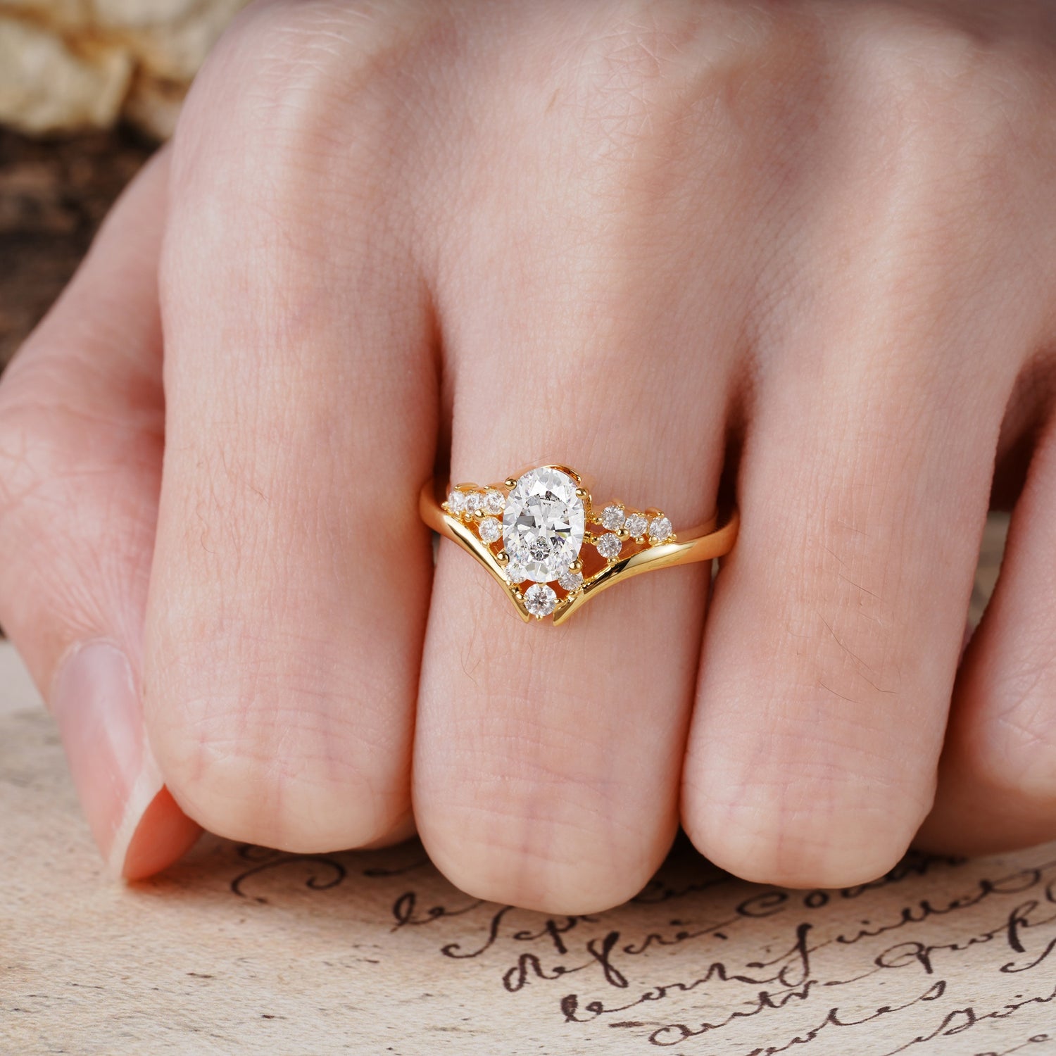 Simple 3-Prong Pear-Cut Moissanite Two stones Engagement Ring - Additional view