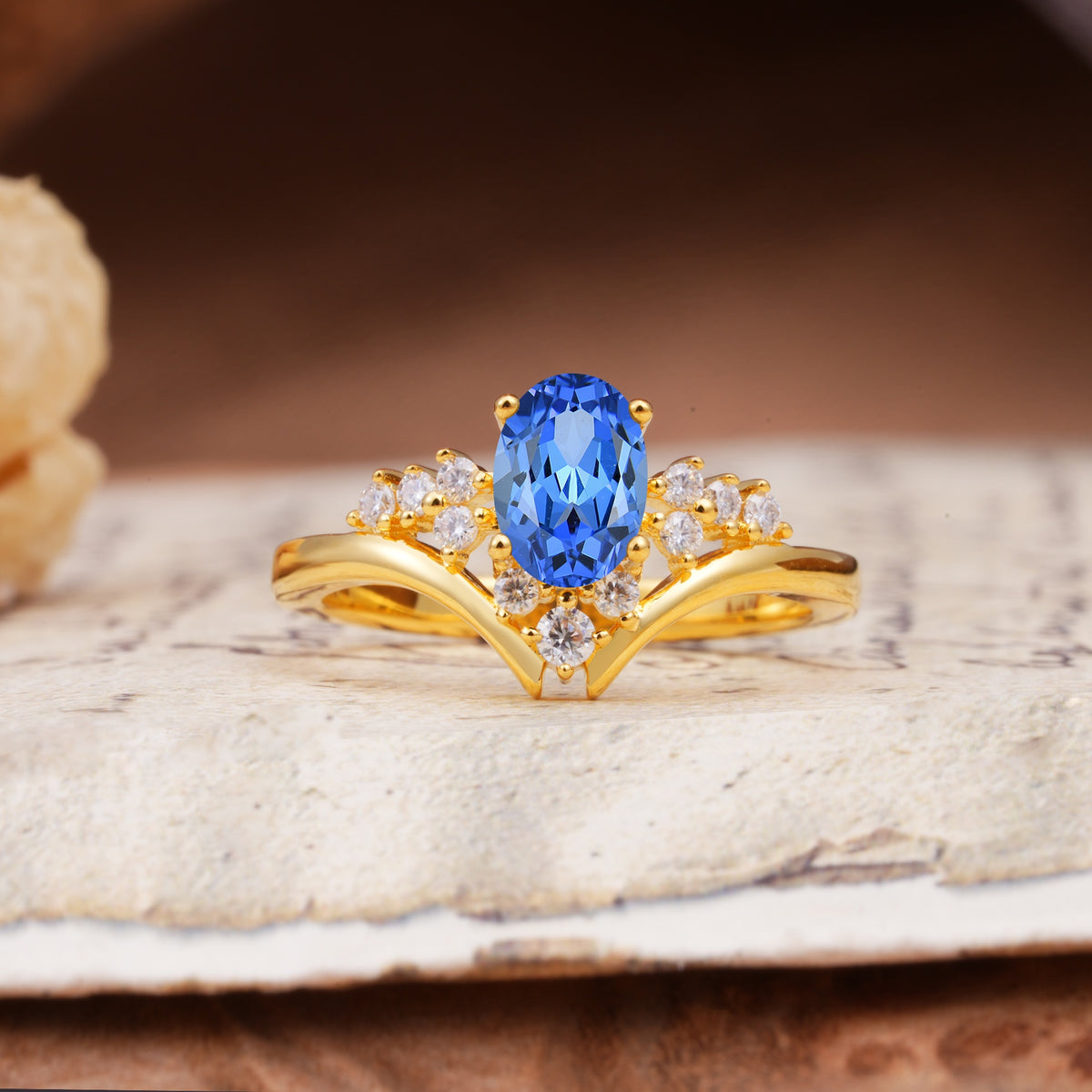 Simple 3-Prong Pear-Cut Sapphire Two stones Engagement Ring - Additional view