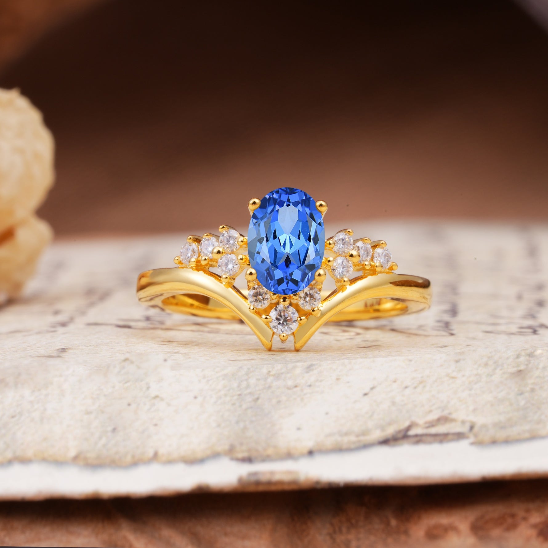 Simple 3-Prong Pear-Cut Sapphire Two stones Engagement Ring - Additional view