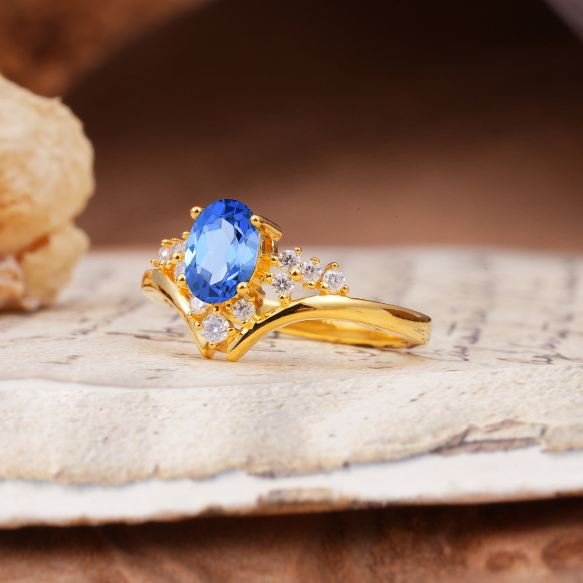Simple 3-Prong Pear-Cut Sapphire Two stones Engagement Ring - Additional view