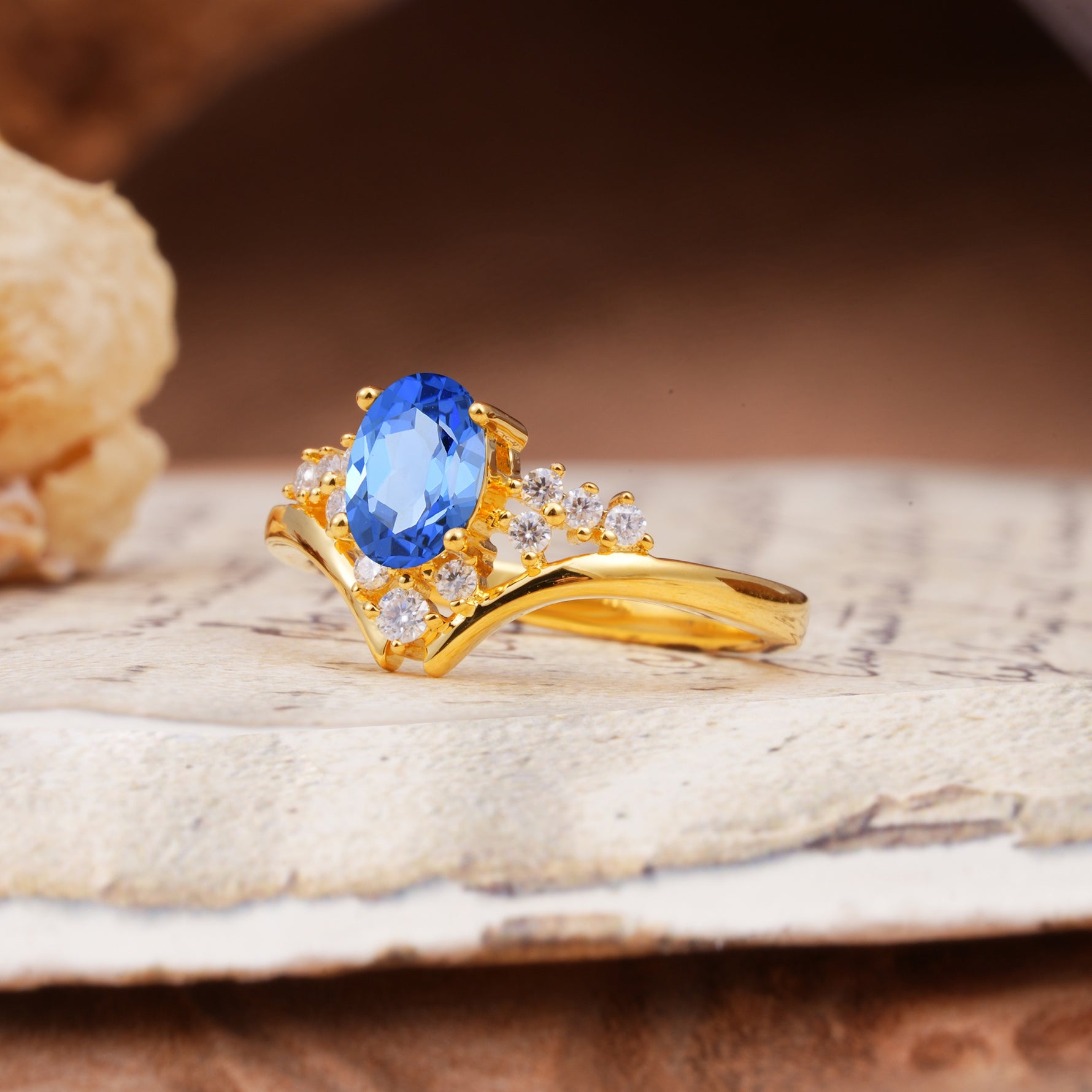Simple 3-Prong Pear-Cut Sapphire Two stones Engagement Ring - Additional view
