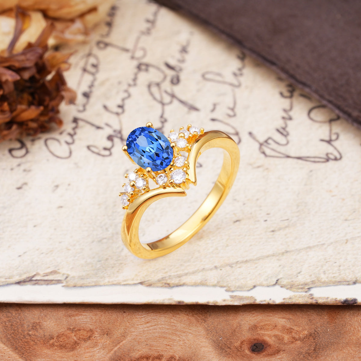Simple 3-Prong Pear-Cut Sapphire Two stones Engagement Ring - Additional view