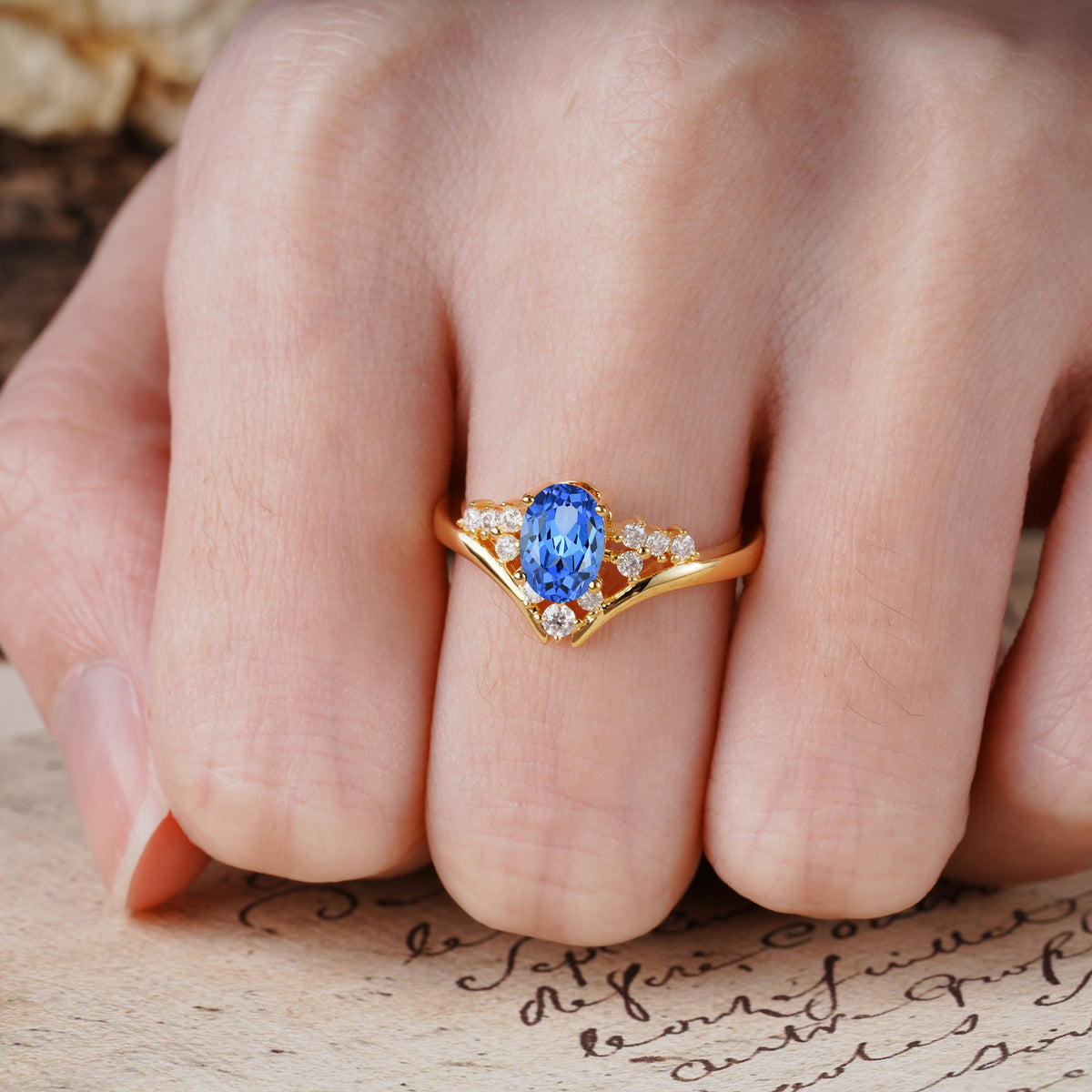 Simple 3-Prong Pear-Cut Sapphire Two stones Engagement Ring - Additional view