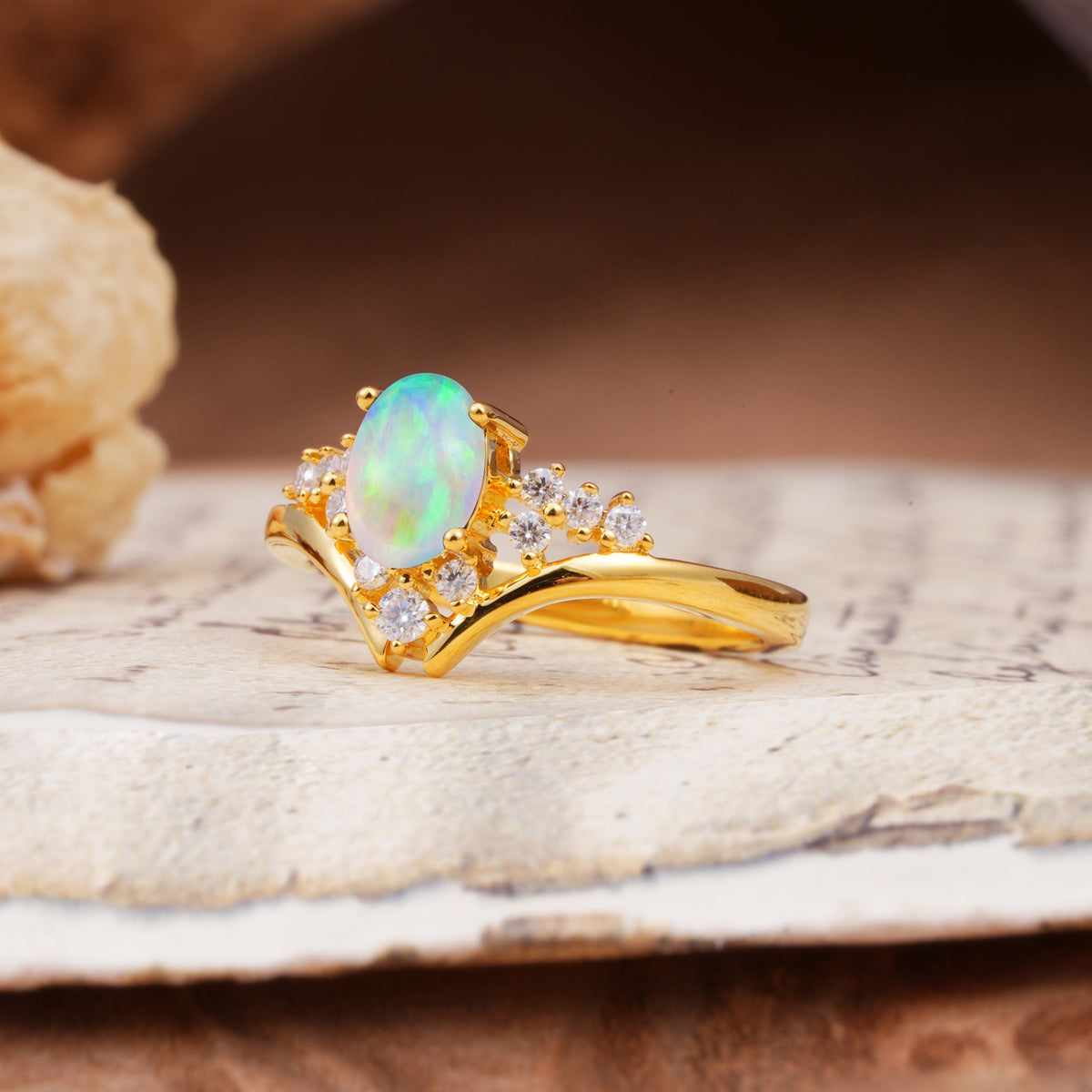 Simple 3-Prong Pear-Cut Fire Opal Two stones Engagement Ring - Additional view