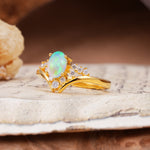 Simple 3-Prong Pear-Cut Fire Opal Two stones Engagement Ring - Additional view