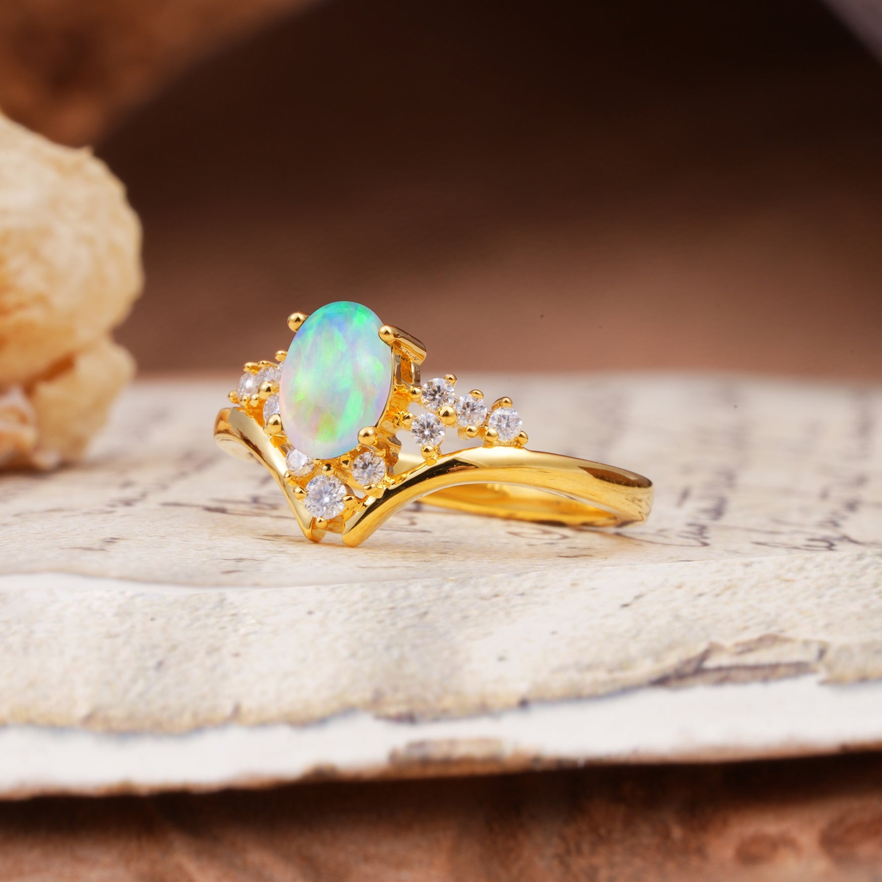 Simple 3-Prong Pear-Cut Fire Opal Two stones Engagement Ring - Additional view
