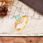 Simple 3-Prong Pear-Cut Fire Opal Two stones Engagement Ring - Additional view