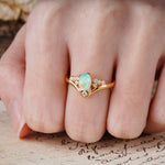 Simple 3-Prong Pear-Cut Fire Opal Two stones Engagement Ring - Additional view