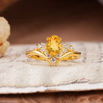 Simple 3-Prong Pear-Cut Citrine Two stones Engagement Ring - Additional view