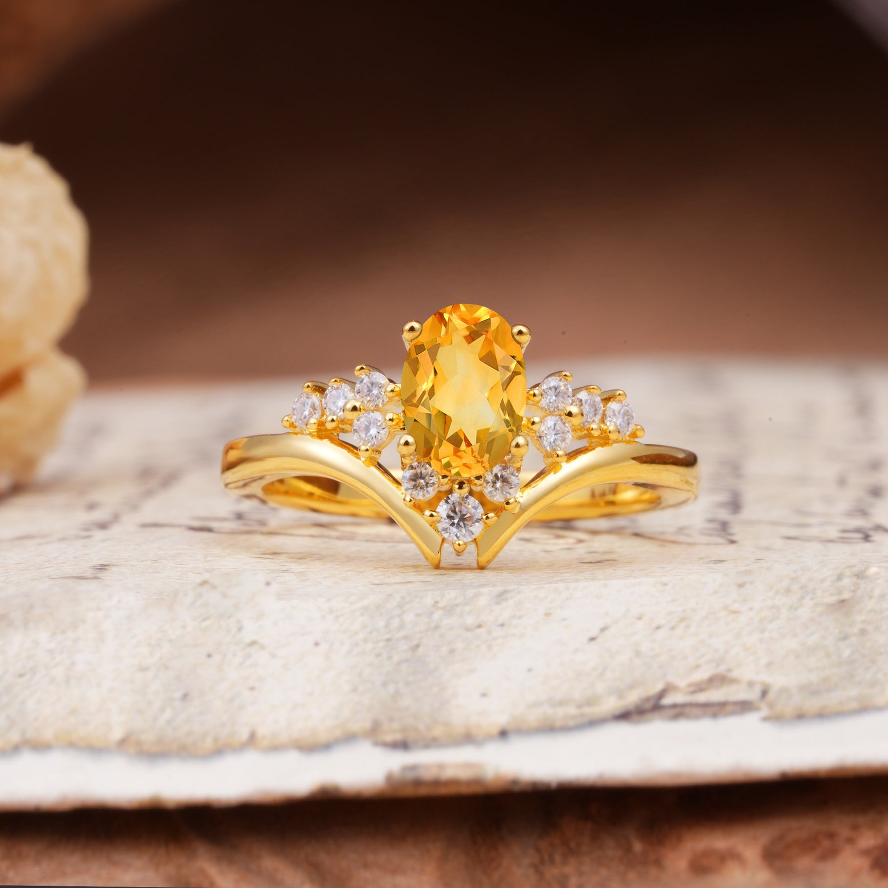 Simple 3-Prong Pear-Cut Citrine Two stones Engagement Ring - Additional view