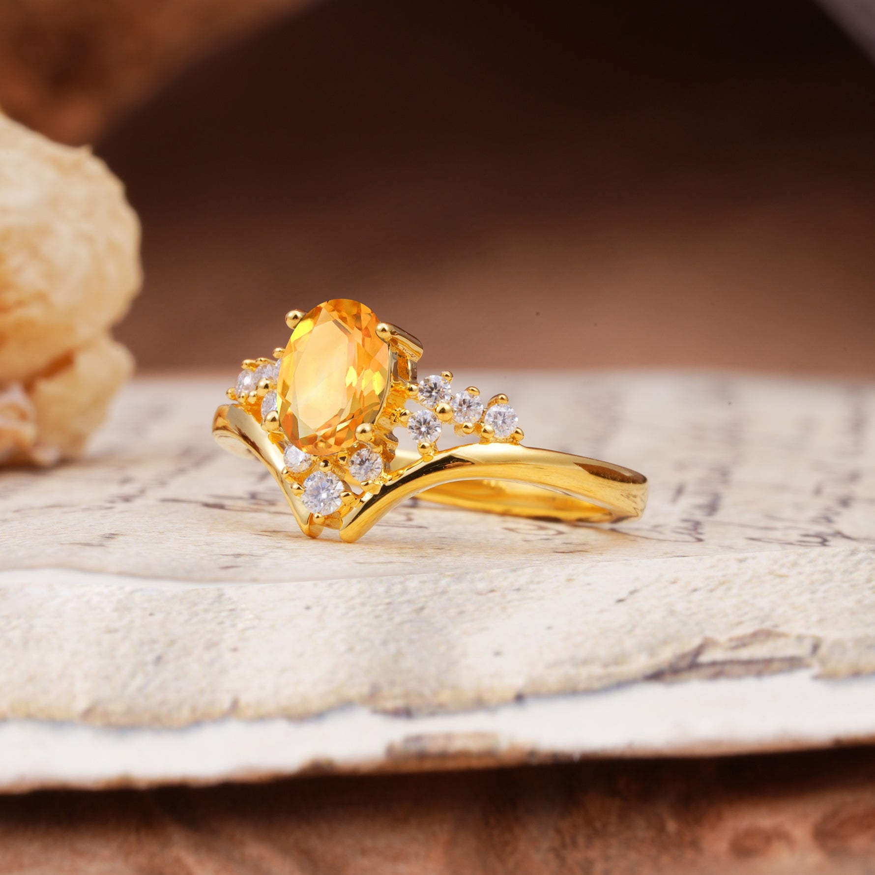 Simple 3-Prong Pear-Cut Citrine Two stones Engagement Ring - Additional view