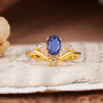 Simple 3-Prong Pear-Cut Tanzanite Two stones Engagement Ring - Additional view