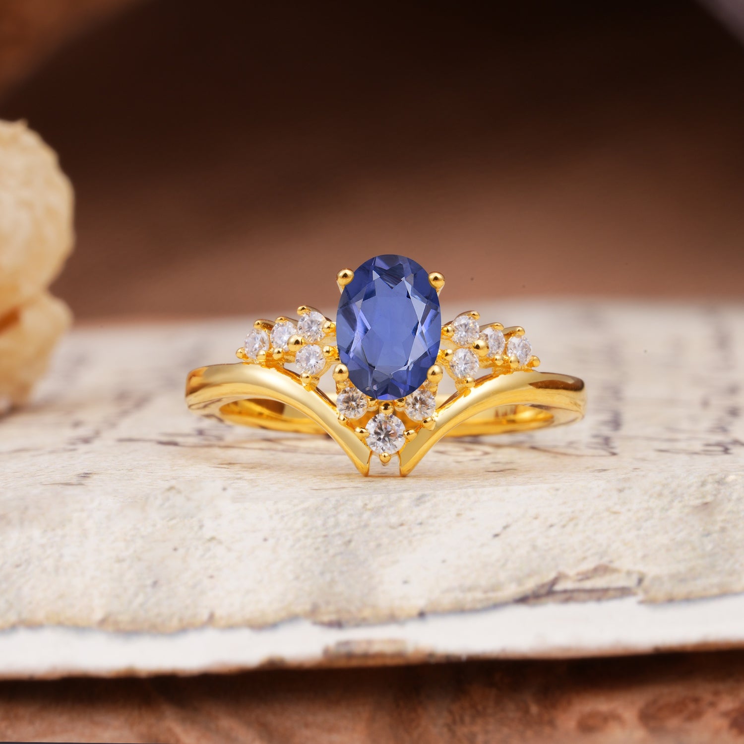 Simple 3-Prong Pear-Cut Tanzanite Two stones Engagement Ring - Additional view