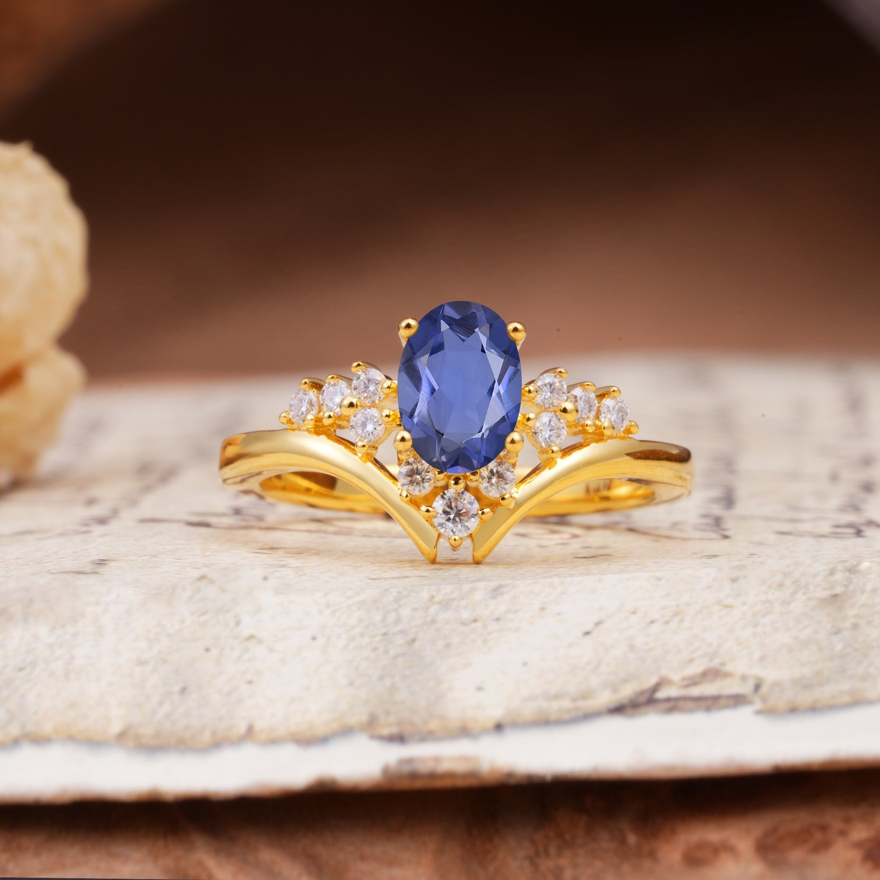 Simple 3-Prong Pear-Cut Tanzanite Two stones Engagement Ring - Additional view