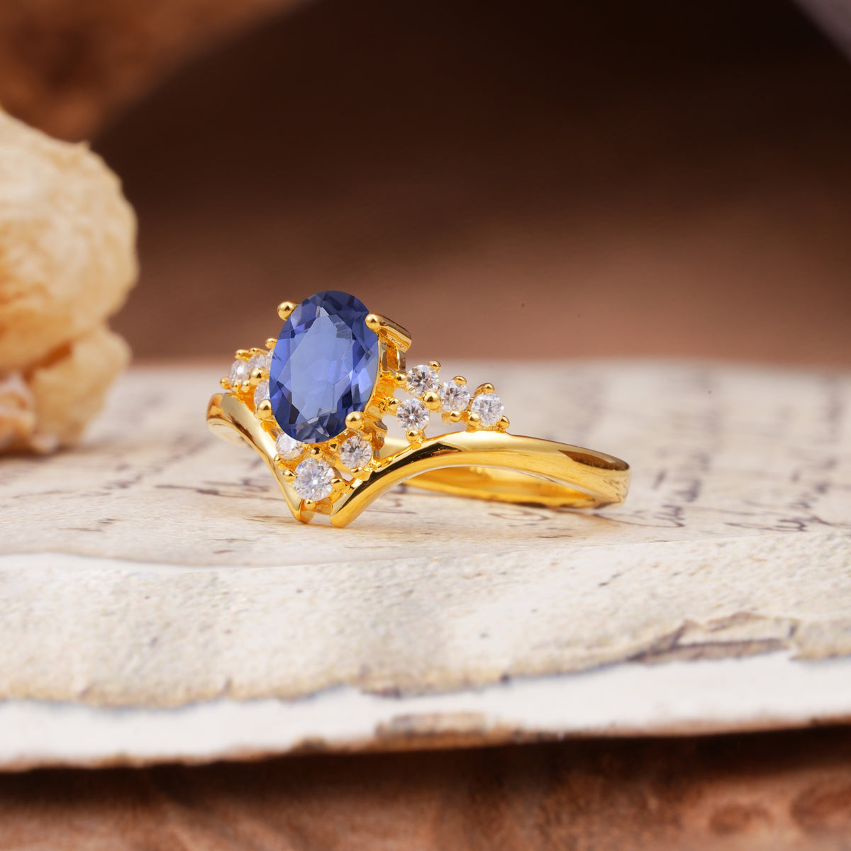 Simple 3-Prong Pear-Cut Tanzanite Two stones Engagement Ring - Additional view