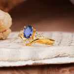 Simple 3-Prong Pear-Cut Tanzanite Two stones Engagement Ring - Additional view