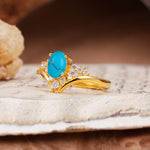 Simple 3-Prong Pear-Cut Turquoise Two stones Engagement Ring - Additional view