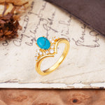 Simple 3-Prong Pear-Cut Turquoise Two stones Engagement Ring - Additional view