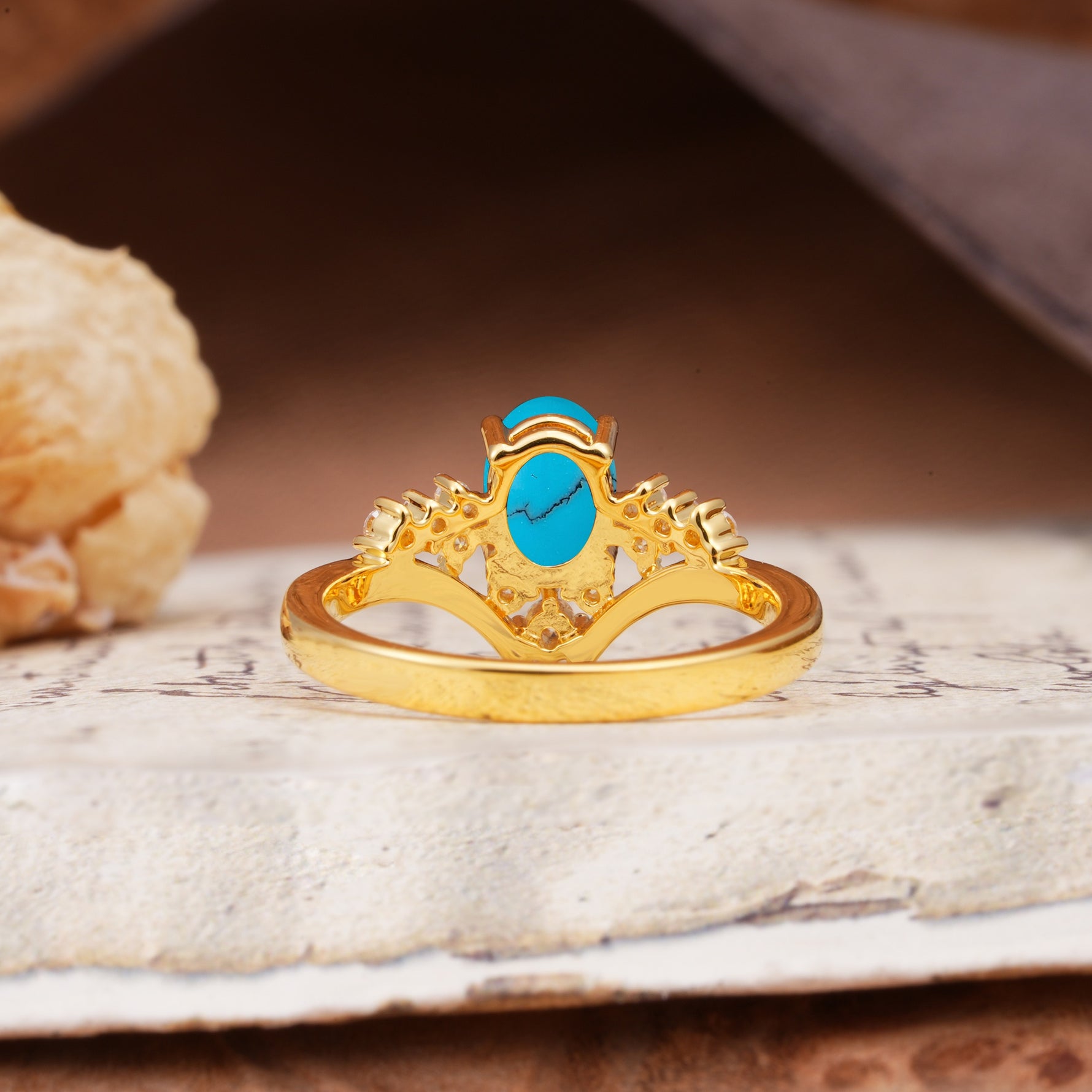 Simple 3-Prong Pear-Cut Turquoise Two stones Engagement Ring - Additional view