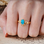 Simple 3-Prong Pear-Cut Turquoise Two stones Engagement Ring - Additional view