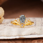 Simple 3-Prong Pear-Cut Black Rutilated Quartz Two stones Engagement Ring - Additional view