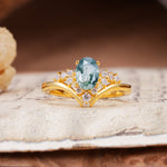 Simple 3-Prong Pear-Cut Moss Agate Two stones Engagement Ring - Additional view