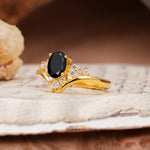 Simple 3-Prong Pear-Cut Black Onyx Two stones Engagement Ring - Additional view