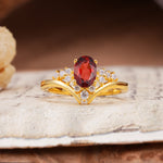 Simple 3-Prong Pear-Cut Garnet Two stones Engagement Ring - Additional view