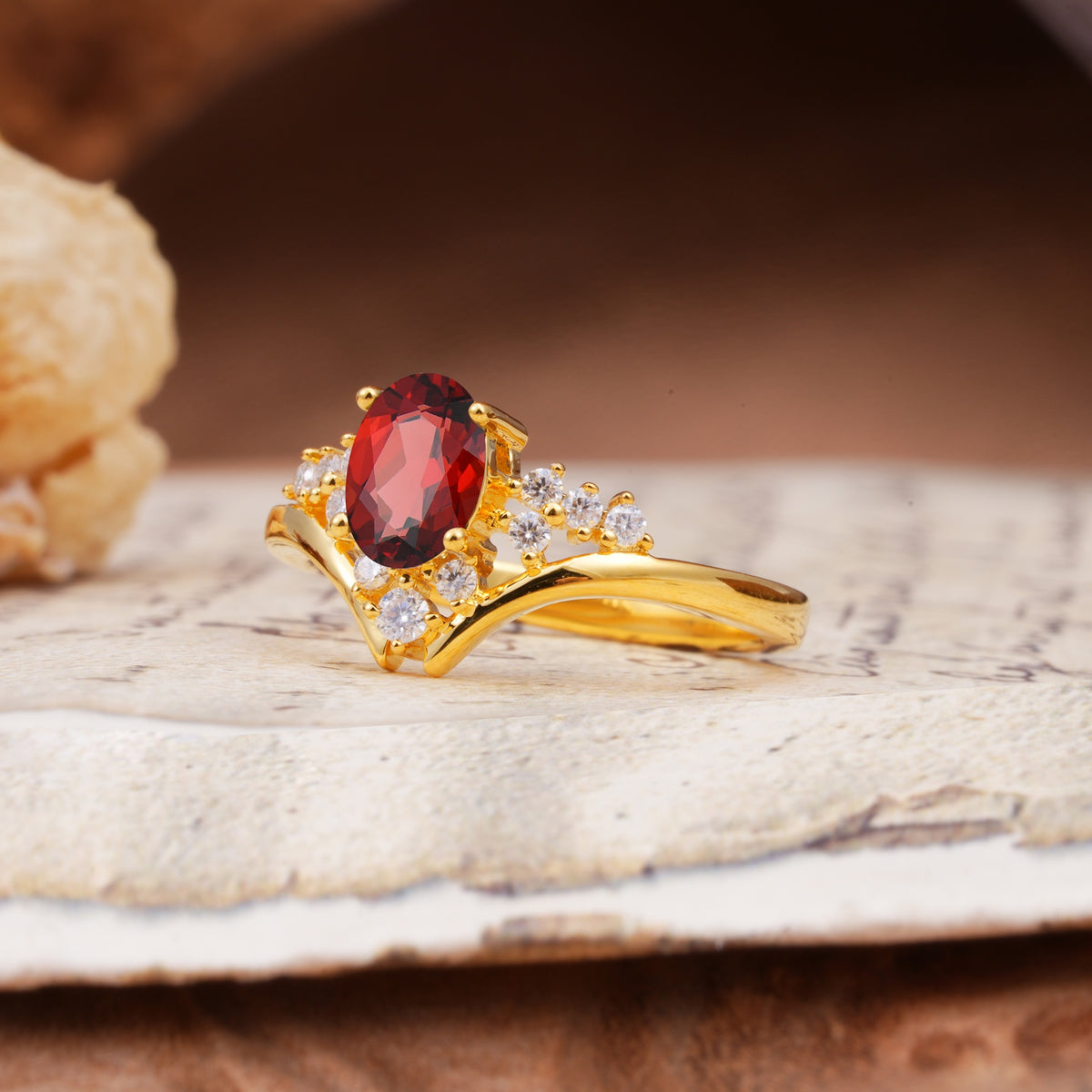 Simple 3-Prong Pear-Cut Garnet Two stones Engagement Ring - Additional view