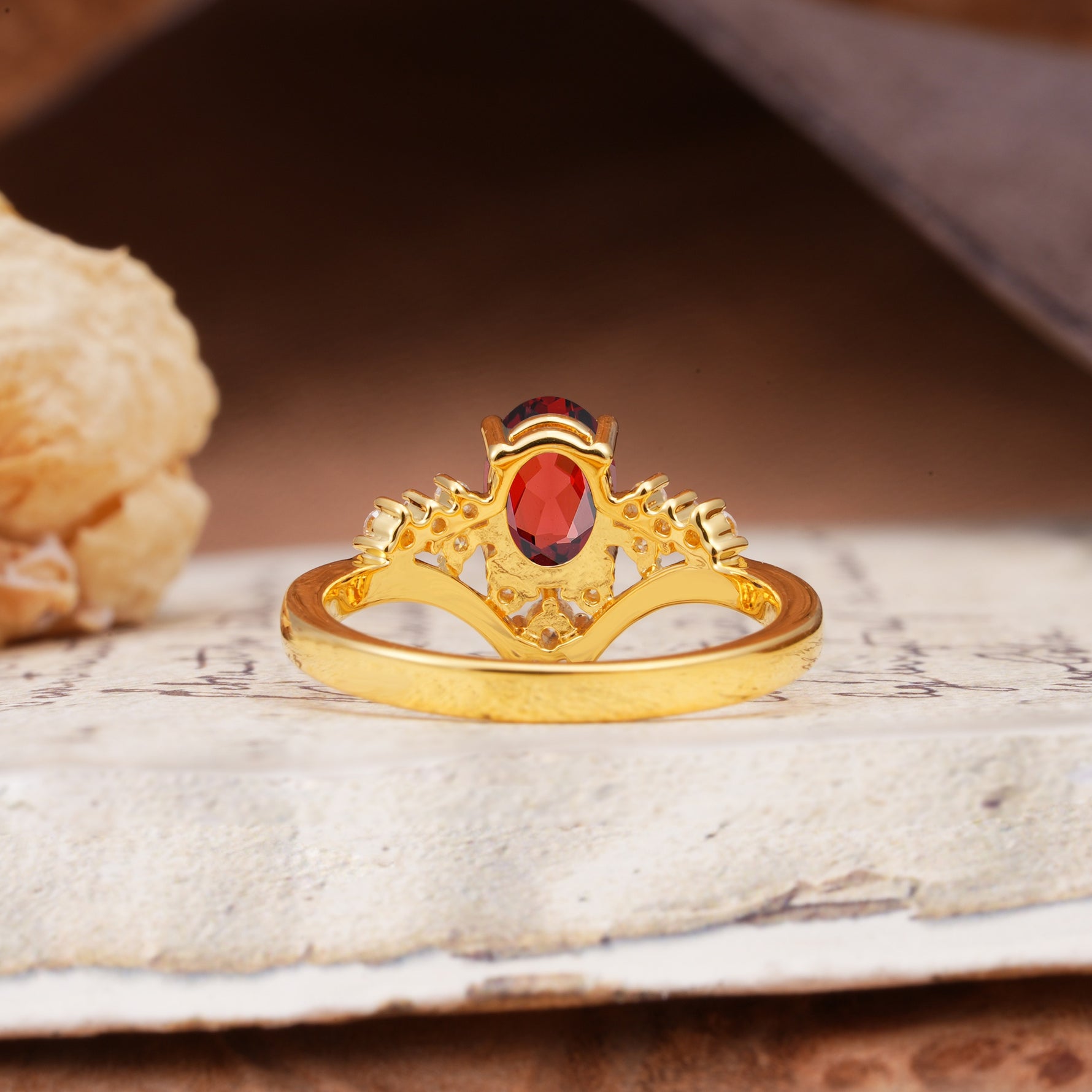 Simple 3-Prong Pear-Cut Garnet Two stones Engagement Ring - Additional view