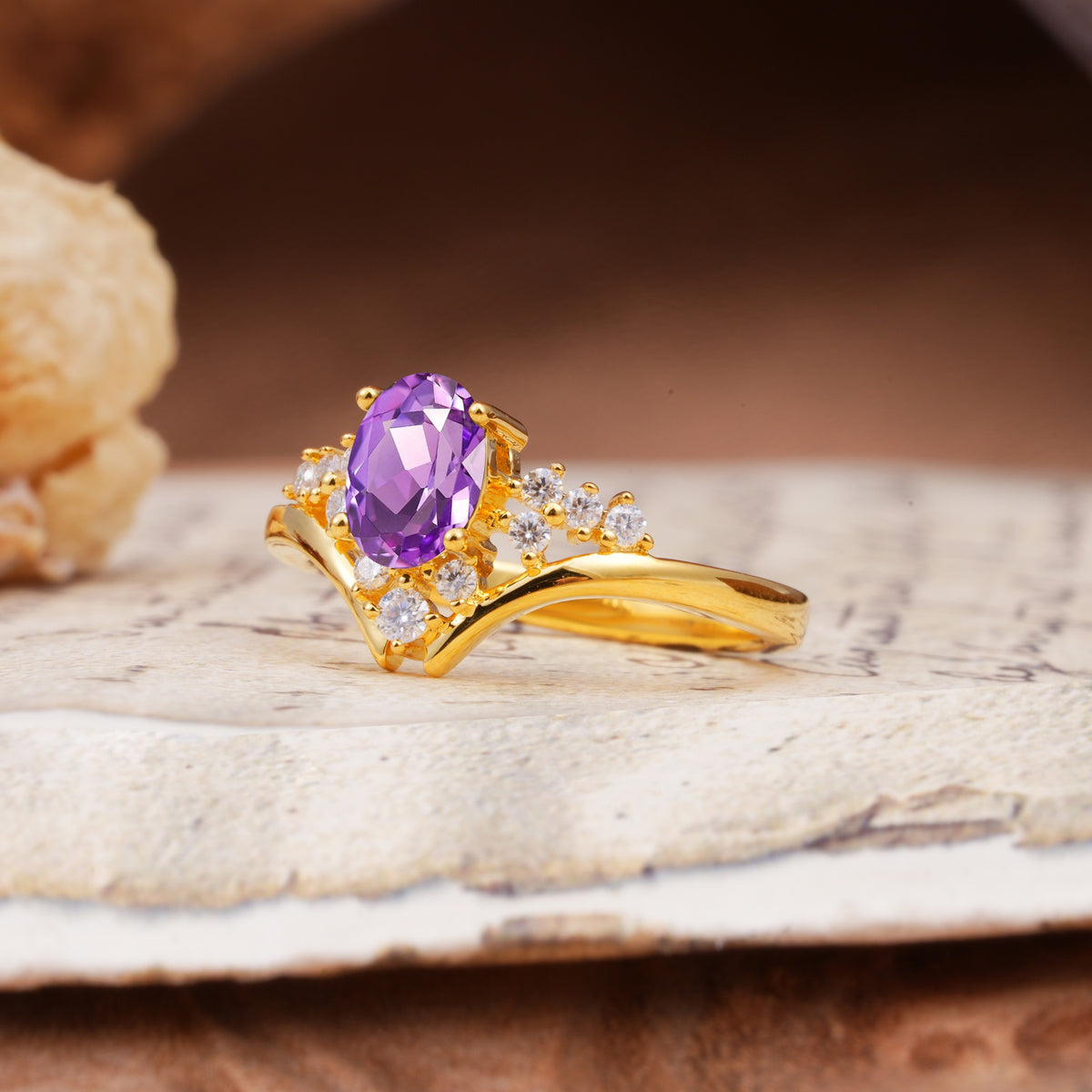 Simple 3-Prong Pear-Cut Amethyst Two stones Engagement Ring - Additional view