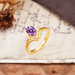Simple 3-Prong Pear-Cut Amethyst Two stones Engagement Ring - Additional view